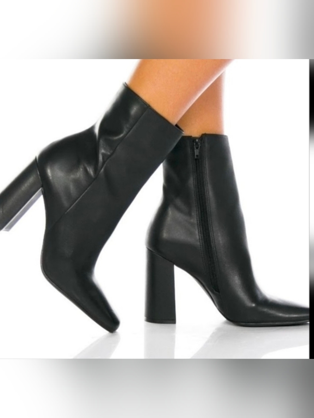 STEVE MADDEN Lourde Women's Black Leather Square Toe Boot. Size: 8.5M